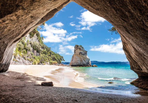 Cathedral cove sunny beach view